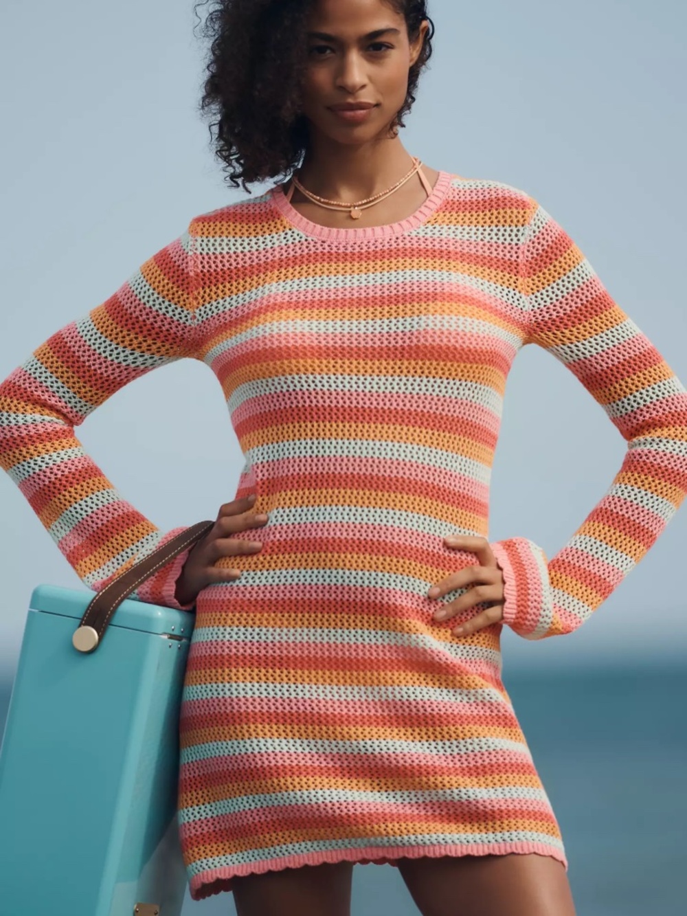 Anthropologie Beach Riot Libbi Mini Dress in Guava Jelly Crochet NWT